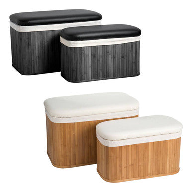 Bambi Black Set of 2 Bamboo Storage Ottoman