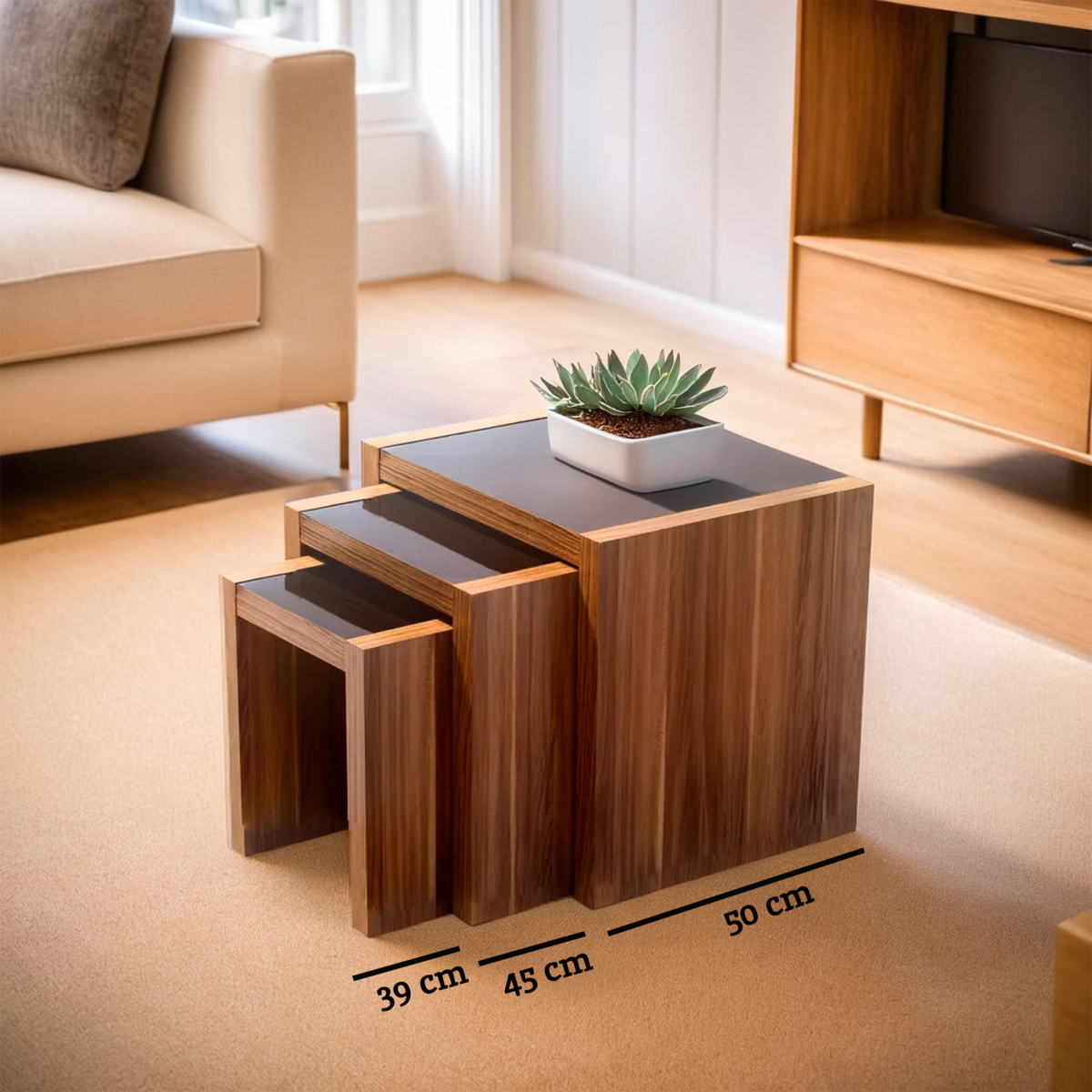 Fargo Walnut Veneer Nest Of 3 Tables