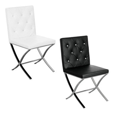 Diamante Black Leather Effect Chair With Stainless Steel Cross Legs