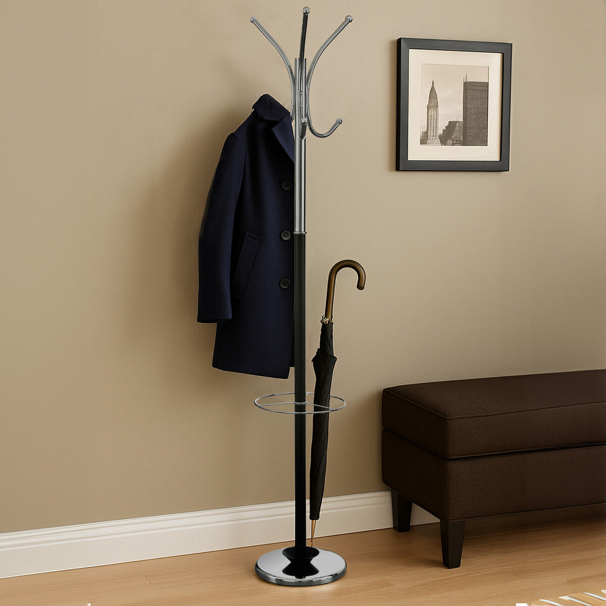 Drew Black and Chrome Floor Standing Coat Stand