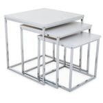Fulton Matte White Nest Of 3 Tables With Chrome Frame