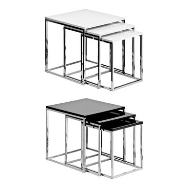 Fulton Matte White Nest Of 3 Tables With Chrome Frame