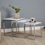 Fulton Matte White Nest Of 3 Tables With Chrome Frame