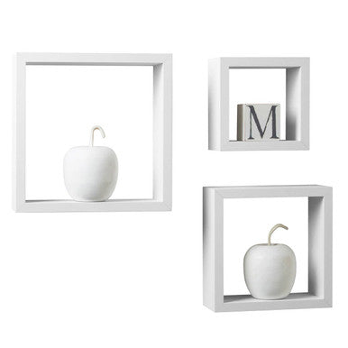 Kayli Set Of Three White Mdf And Pvc Coating Wall Cubes