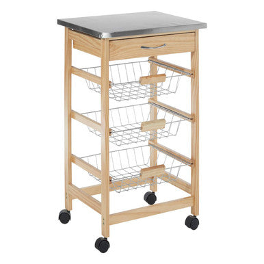 Harlow Glenn 3 Wire Baskets Pinewood Kitchen Trolley