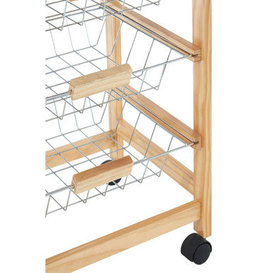 Harlow Glenn 3 Wire Baskets Pinewood Kitchen Trolley