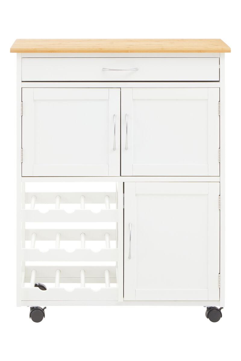 Harlow White And Bamboo Top Kitchen Trolley