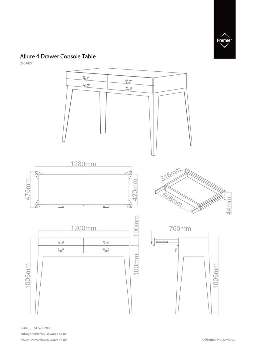Lure Stainless Steel 4 Drawers Console Table