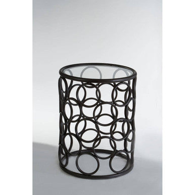 Antalya Black Round Side Table with Glass Top