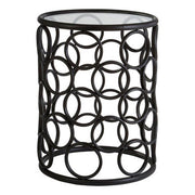 Antalya Black Round Side Table with Glass Top