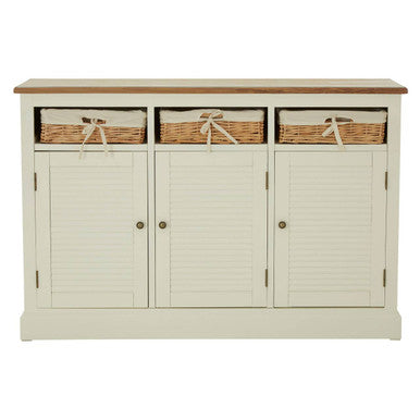 Dorset Cream 3 Door Sideboard with Rattan Baskets