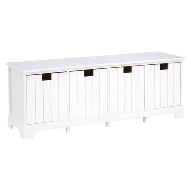 New England White Storage Bench with 4 Drawers