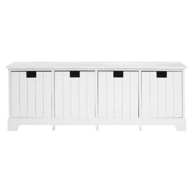 New England White Storage Bench with 4 Drawers
