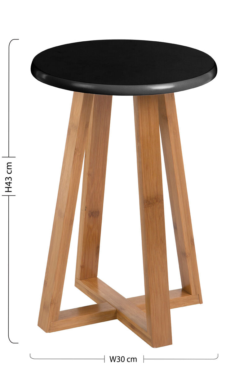 Viborg Black and Natural Bamboo Round Stool