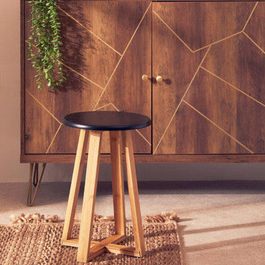 Viborg Black and Natural Bamboo Round Stool