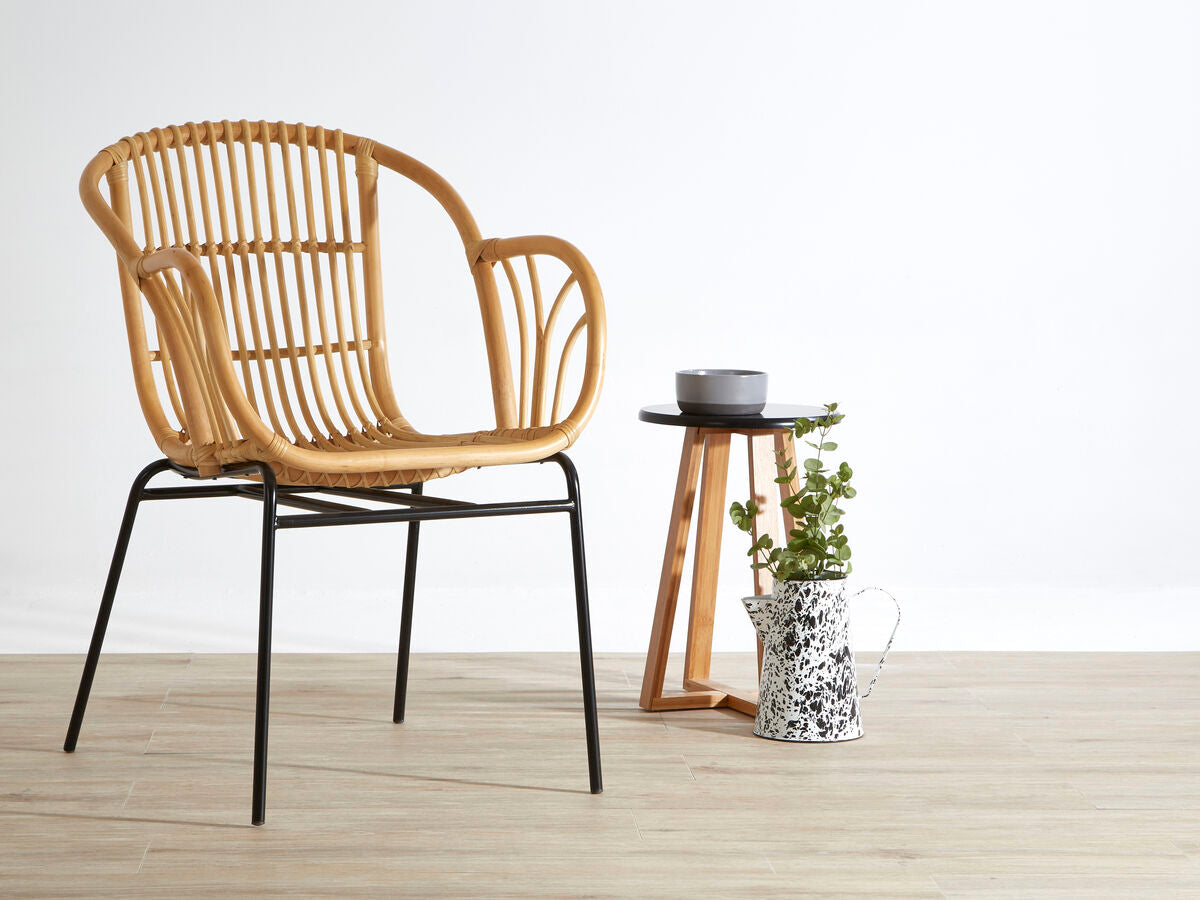 Viborg Black and Natural Bamboo Round Stool