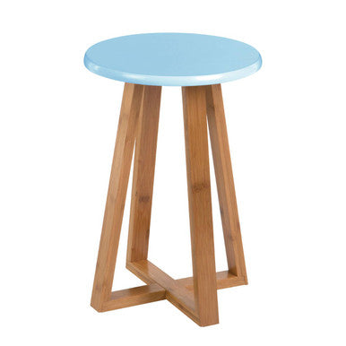 Viborg Blue and Natural Bamboo Round Stool