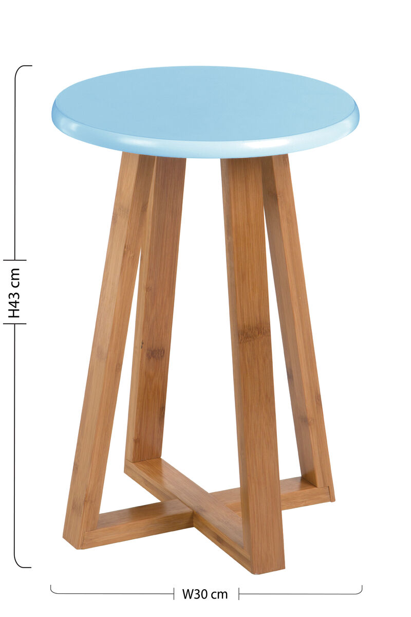 Viborg Blue and Natural Bamboo Round Stool