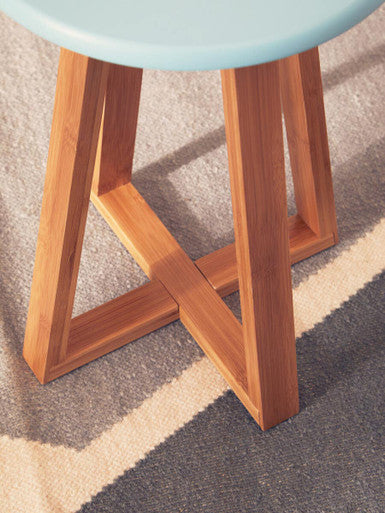Viborg Blue and Natural Bamboo Round Stool