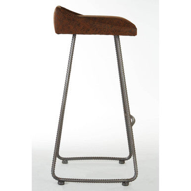 New Foundry Brown Leather Effect Bar Stool