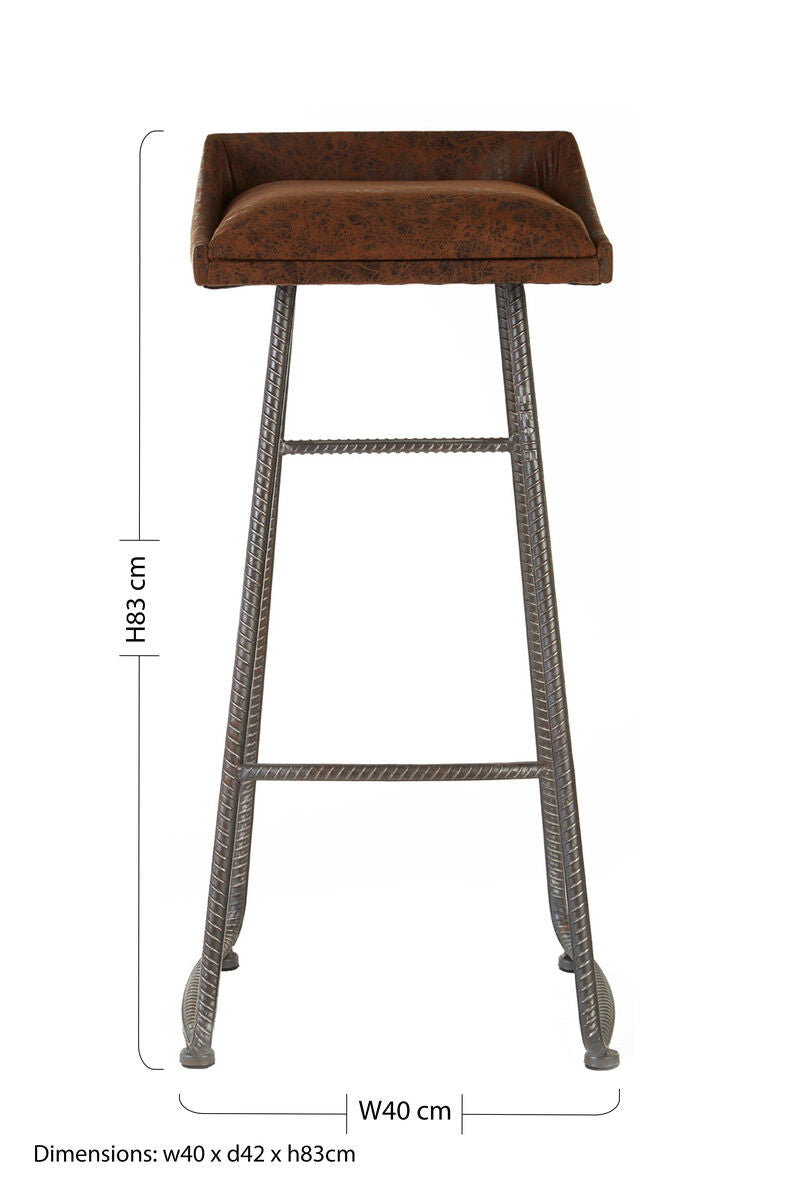 New Foundry Brown Leather Effect Bar Stool