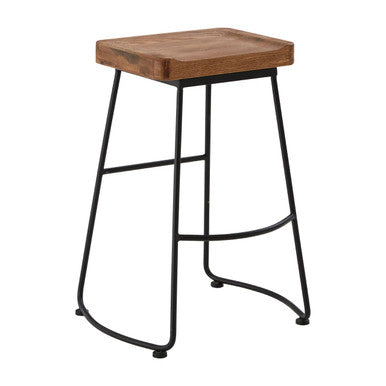 Lyon Weathered Oak Wood and Metal Bar Stool