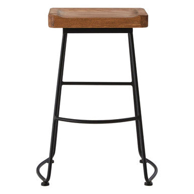 Lyon Weathered Oak Wood and Metal Bar Stool