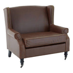 Fulham Brown Leather Effect Wing Armchair