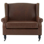 Fulham Brown Leather Effect Wing Armchair