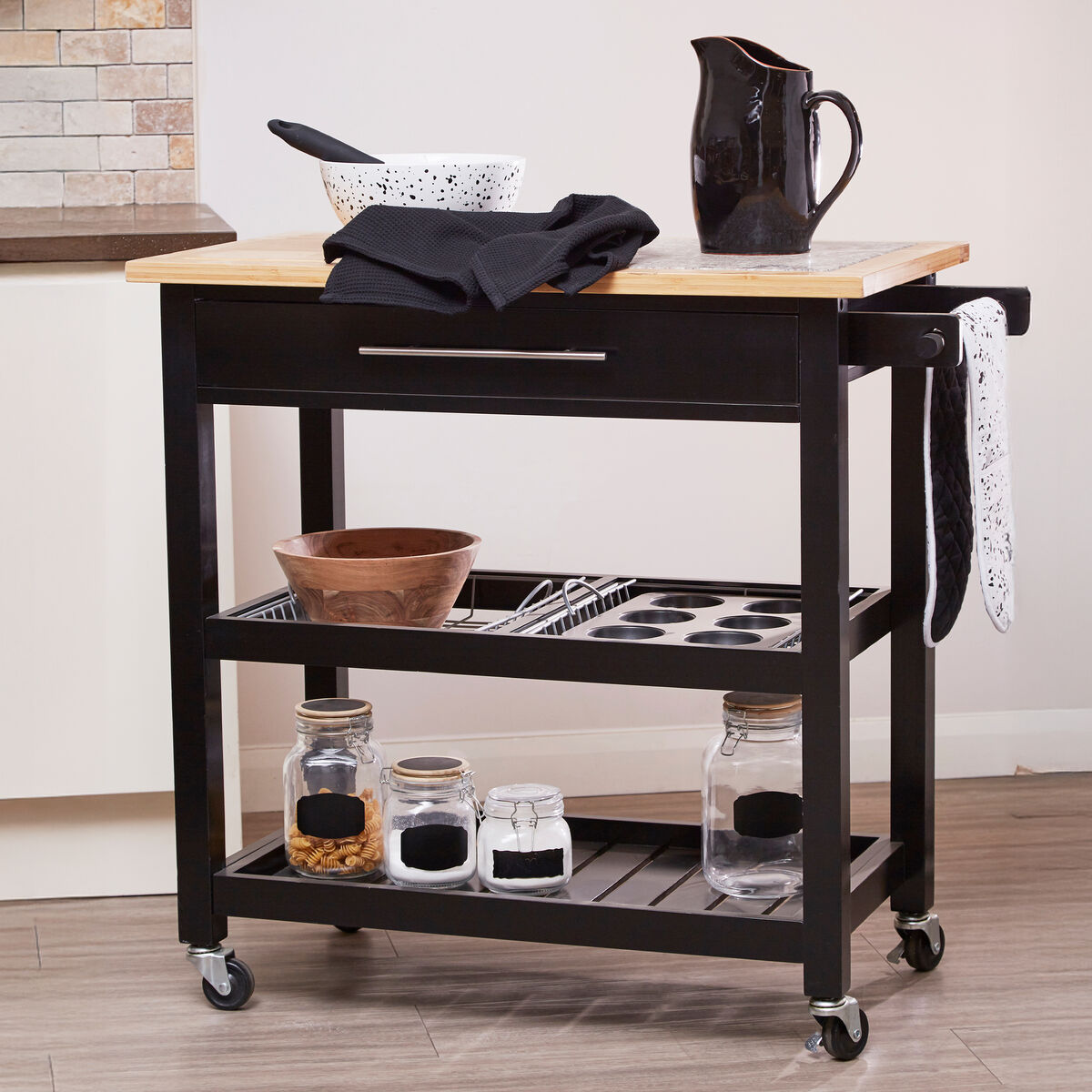 Harlow Glenn Wide Kitchen Trolley with Granite Top