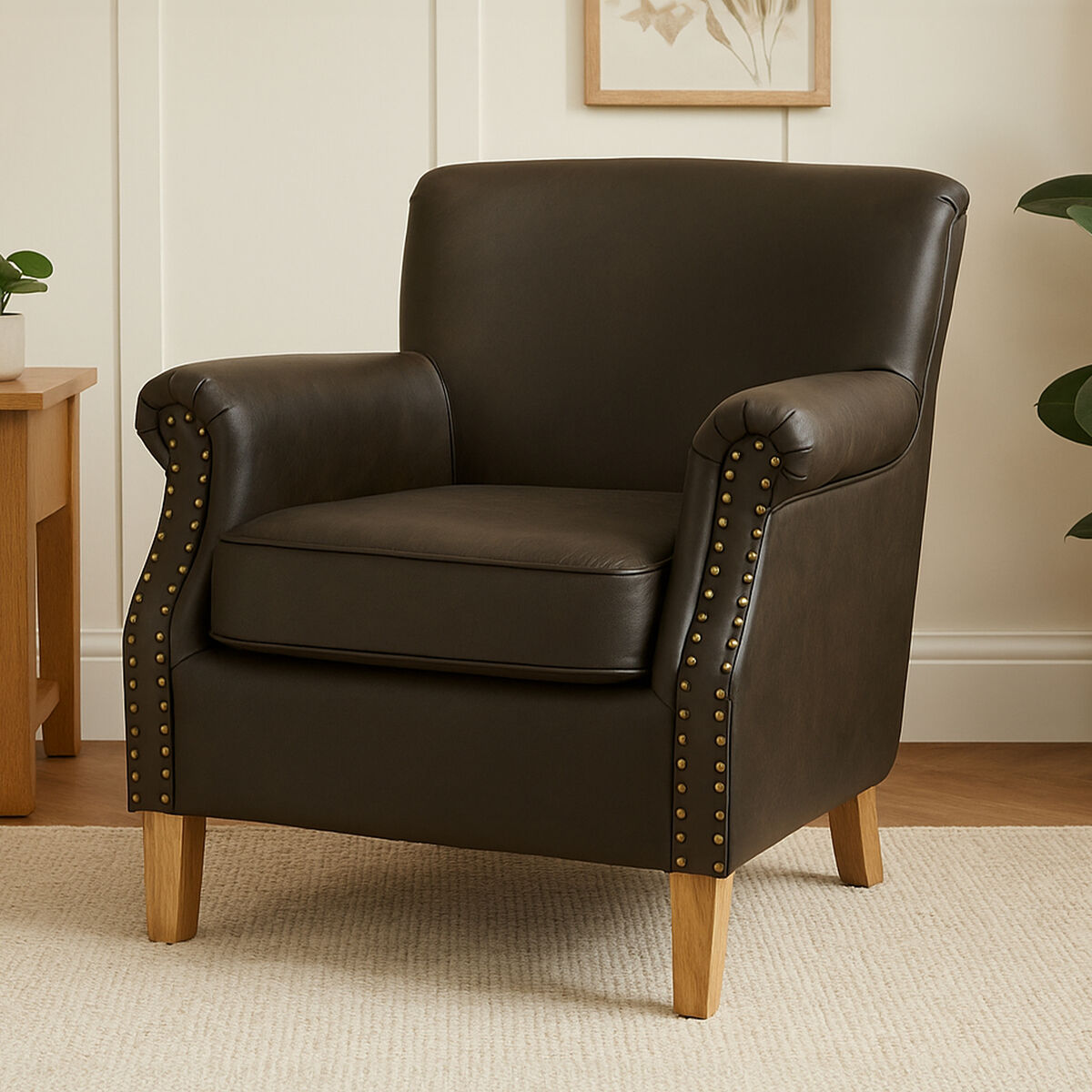 Trinity Brown Leather Effect Armchair