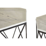Arcana Marble and Black Metal Set Of Two Hexagonal Side Tables
