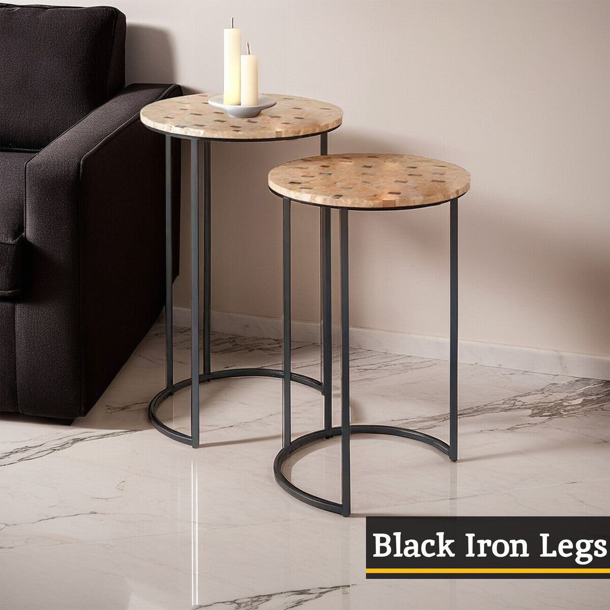 Halle Set of Two Mother Of Pearl Nesting Side Tables