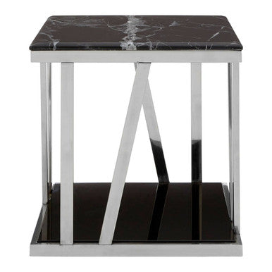 Ackley Silver Side Table With Black Marble Top