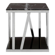 Ackley Silver Side Table With Black Marble Top