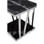 Ackley Silver Side Table With Black Marble Top