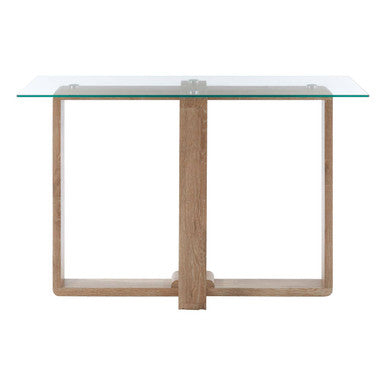 Barton Glass Console Table with Wood Effect Legs