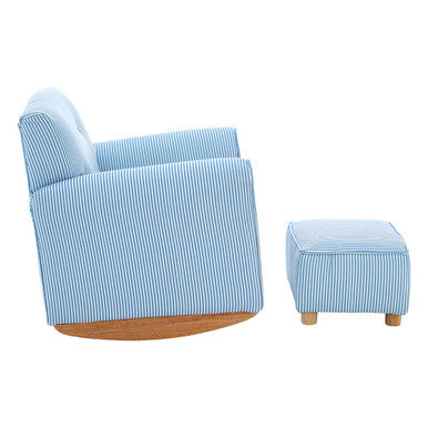 Kids Blue And White Stripe Rocking Chair With Footstool