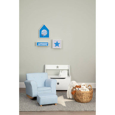 Kids Blue And White Stripe Rocking Chair With Footstool