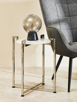 Cibal White Marble Side Table With Chrome Base