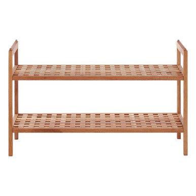 Arla 2 Tier Walnut Wood Grid Design Stackable Shoe Rack