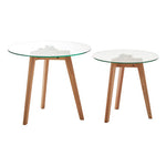 Nostra Set Of Two Glass Top Oak Wood Base Side Tables