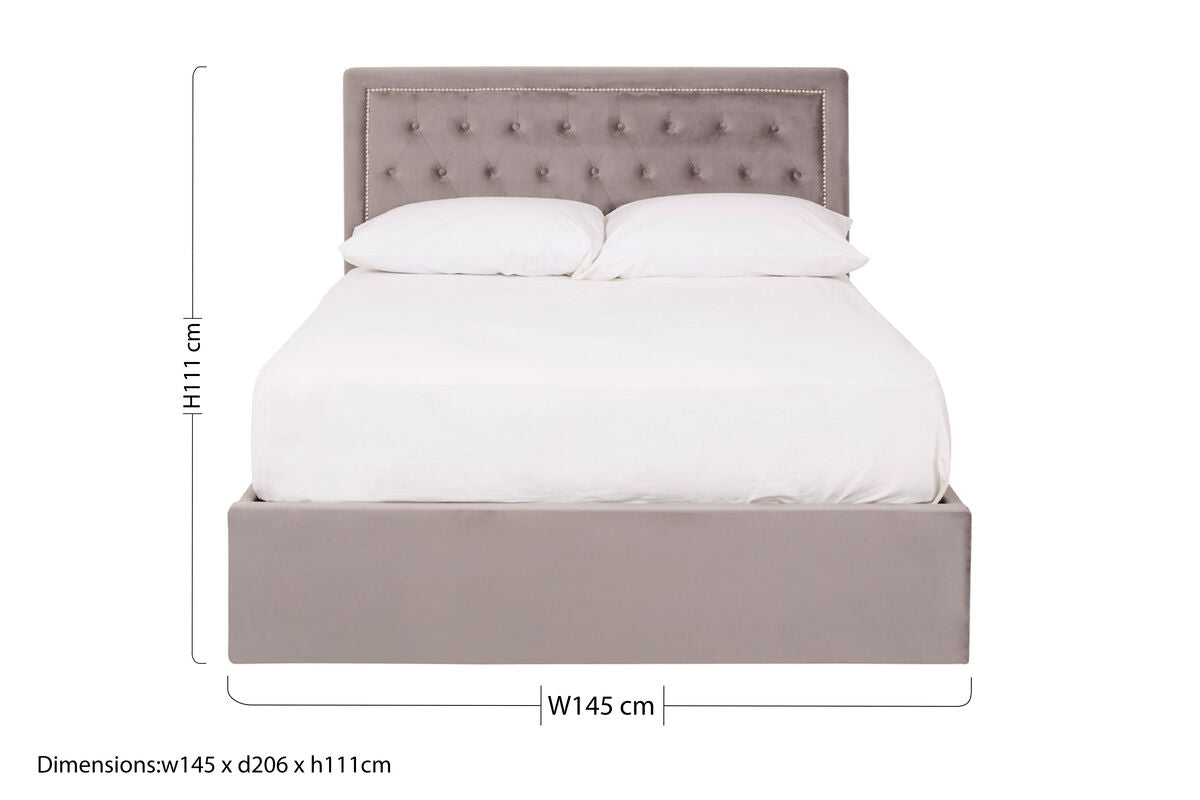 Hannah Grey Velvet Ottoman Bed Double