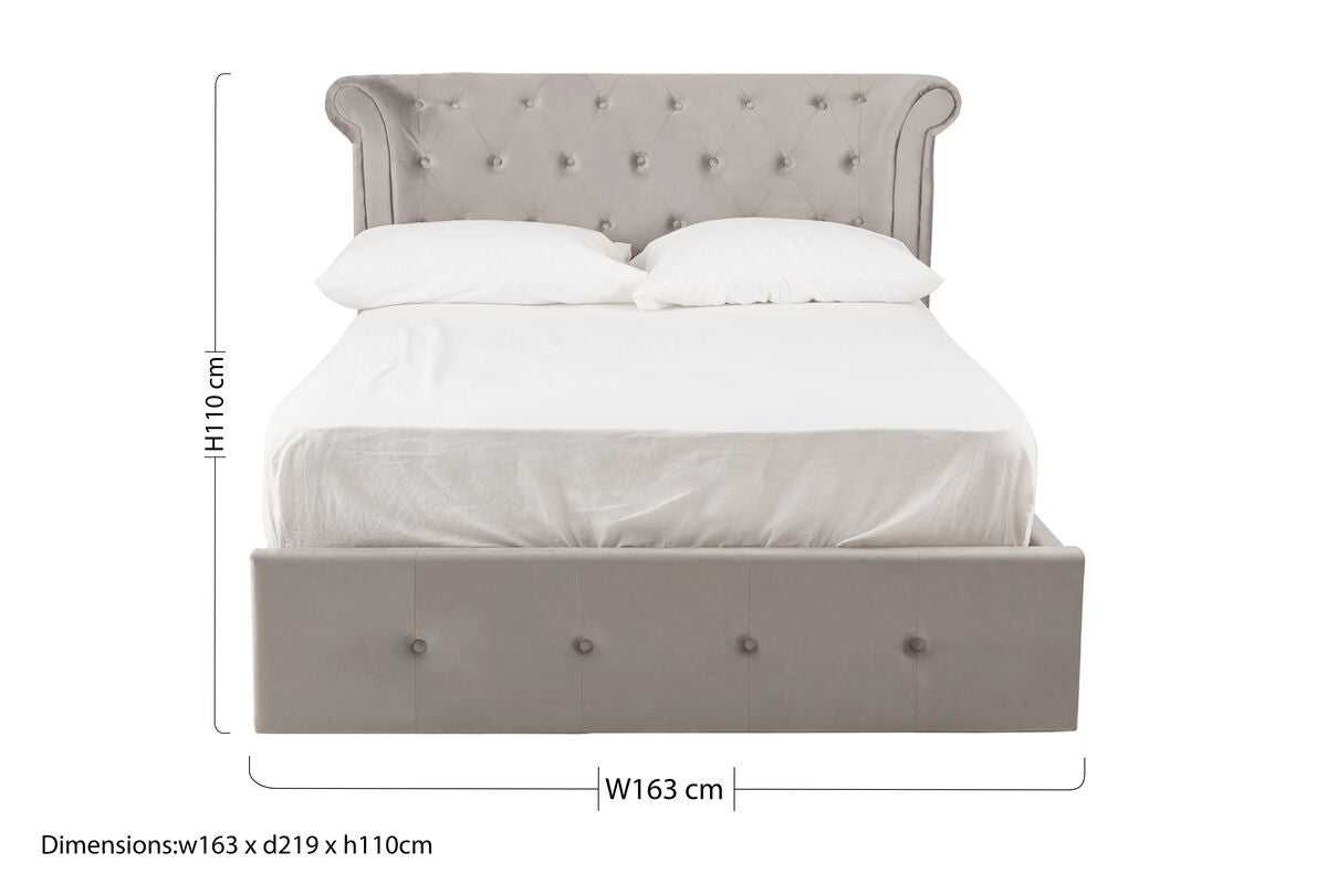 Edison Grey Velvet Ottoman Double Bed