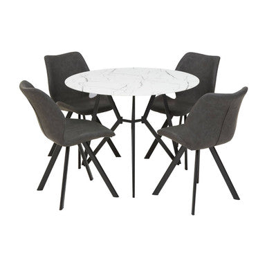 Weston Round Marble Effect Dining Table with 6 Chairs Set