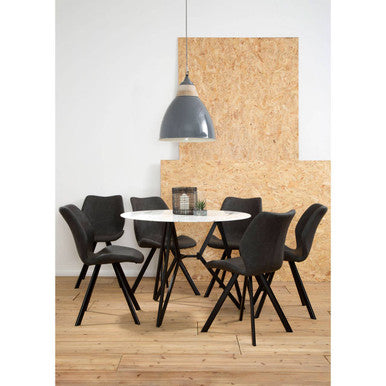 Weston Round Marble Effect Dining Table with 6 Chairs Set