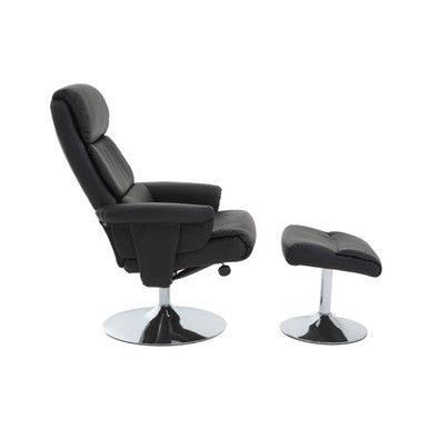 Denton Black Leather Effect Reclining Chair with Footstool