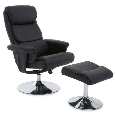 Denton Black Leather Effect Reclining Chair with Footstool