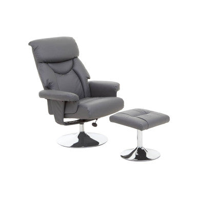 Denton Grey Leather Effect Reclining Chair And Footstool