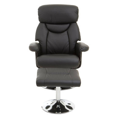 Denton Black Leather Effect Reclining Chair And Footstool